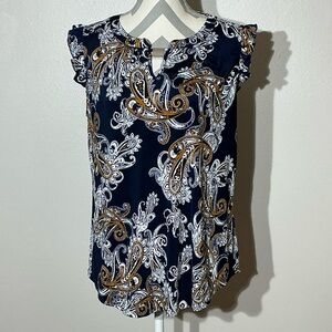 PerSeption Concept XL Navy Paisley Ruffle Sleeve Blouse
